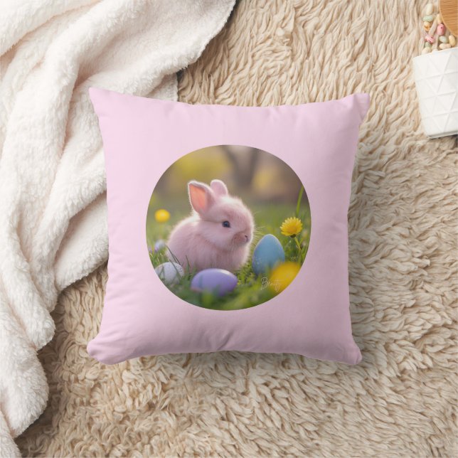 Fluffy Pink Bunny Pasen Kussen (Deken)