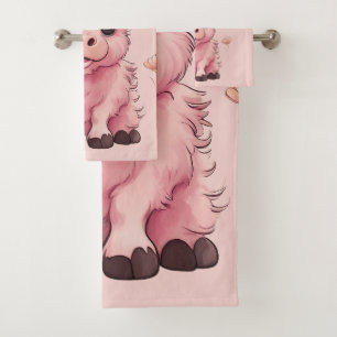 Fluffy Pink Highlands Schotse Koe Bad Handdoek