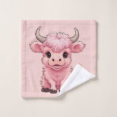 Fluffy Pink Highlands Schotse Koe Bad Handdoek (Wasdoekje)