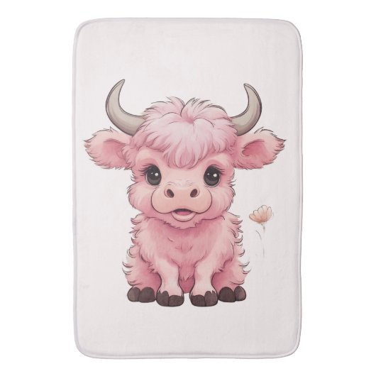 Fluffy Pink Highlands Schotse Koe Badmat (Voorkant Verticaal)