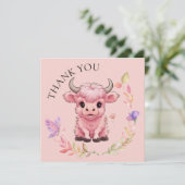 Fluffy Pink Highlands Schotse Koe Bedankkaart (Staand voorkant)