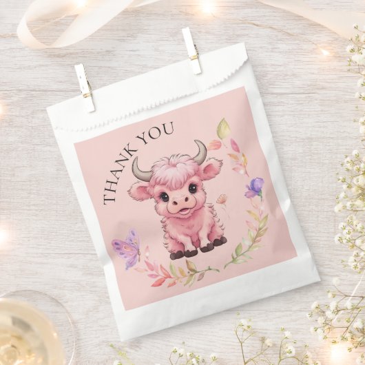 Fluffy Pink Highlands Schotse Koe Bedankzakje (Geknipt)