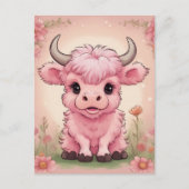 Fluffy Pink Highlands Schotse Koe Briefkaart (Voorkant)