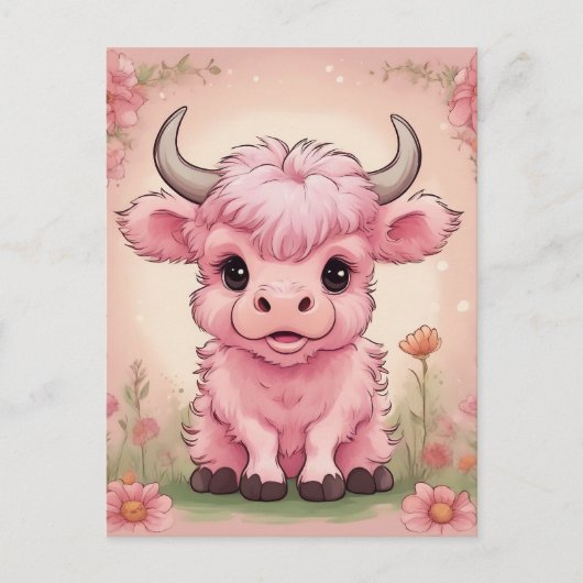 Fluffy Pink Highlands Schotse Koe Briefkaart (Voorkant)