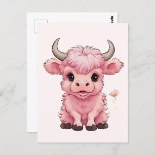 Fluffy Pink Highlands Schotse Koe Briefkaart