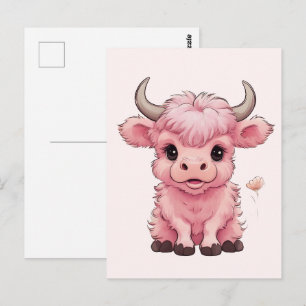 Fluffy Pink Highlands Schotse Koe Briefkaart