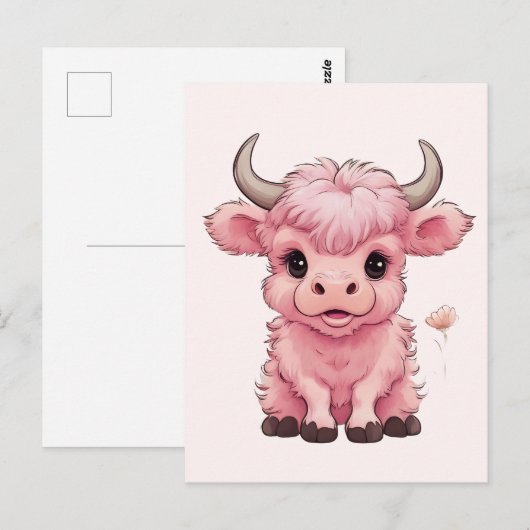 Fluffy Pink Highlands Schotse Koe Briefkaart (Voorkant / Achterkant)