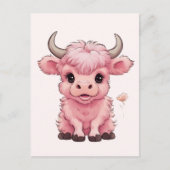 Fluffy Pink Highlands Schotse Koe Briefkaart (Voorkant)