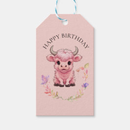 Fluffy Pink Highlands Schotse Koe Cadeaulabel