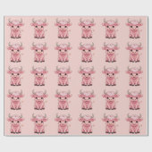 Fluffy Pink Highlands Schotse Koe Cadeaupapier (Vlak)