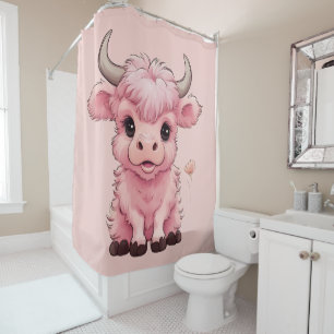 Fluffy Pink Highlands Schotse Koe Douchegordijn