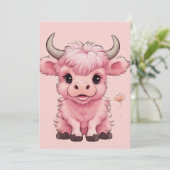 Fluffy Pink Highlands Schotse Koe Feestdagenkaart (Staand voorkant)