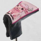 Fluffy Pink Highlands Schotse Koe Golfheadcover (3/4 voorkant)