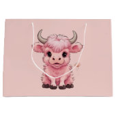 Fluffy Pink Highlands Schotse Koe Groot Cadeauzakje (Voorkant)