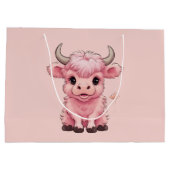 Fluffy Pink Highlands Schotse Koe Groot Cadeauzakje (Achterkant)