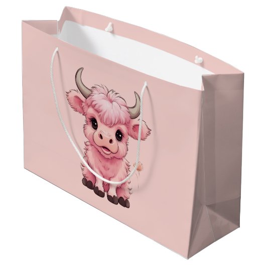 Fluffy Pink Highlands Schotse Koe Groot Cadeauzakje (Achterkant Gekanteld)