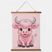 Fluffy Pink Highlands Schotse Koe Hangend Wandkleed (Voorkant)