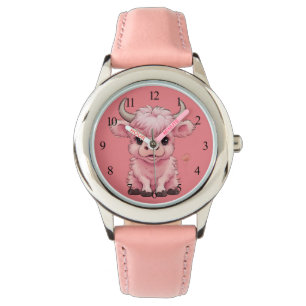 Fluffy Pink Highlands Schotse Koe Horloge