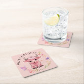 Fluffy Pink Highlands Schotse Koe Kartonnen Onderzetters (Insitu)