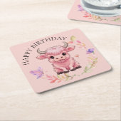 Fluffy Pink Highlands Schotse Koe Kartonnen Onderzetters (Schuin)