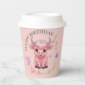 Fluffy Pink Highlands Schotse Koe Papieren Bekers (Voorkant)