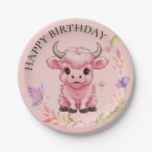 Fluffy Pink Highlands Schotse Koe Papieren Bordje (Voorkant)