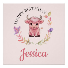 Fluffy Pink Highlands Schotse Koe Perfect Poster