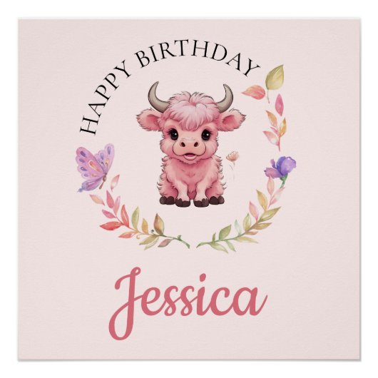 Fluffy Pink Highlands Schotse Koe Perfect Poster (Voorkant)