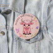 Fluffy Pink Highlands Schotse Koe Ronde Button 4,0 Cm (In situ)