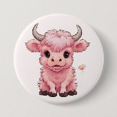 Fluffy Pink Highlands Schotse Koe Ronde Button 7,6 Cm (Voorkant)