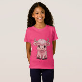 Fluffy Pink Highlands Schotse Koe T-shirt (Voorkant volledig)