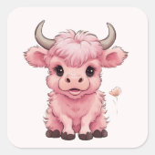 Fluffy Pink Highlands Schotse Koe Vierkante Sticker (Voorkant)