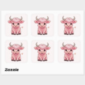 Fluffy Pink Highlands Schotse Koe Vierkante Sticker (Vel)