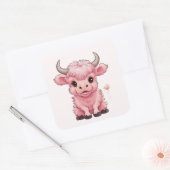 Fluffy Pink Highlands Schotse Koe Vierkante Sticker (Envelop)