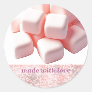 Fluffy Pink Square Marshmallows Ronde Sticker