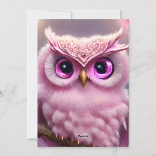 Fluffy Pink Uil met harten Feestdagenkaart (Achterkant)