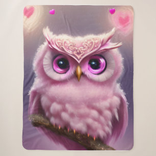 Fluffy Pink Uil met harten Sherpa Deken