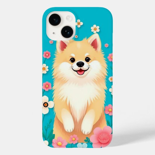 Fluffy Pomeranian Bloemrijke Charme 🌸🐾 Schattige Case-Mate iPhone Case (Achterkant)