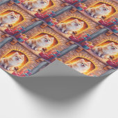 Fluffy Pomeranian Cozy Christmas Fireplace Dog Art Cadeaupapier (Hoek)