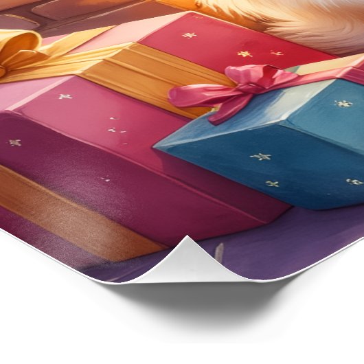 Fluffy Pomeranian Cozy Christmas Fireplace Dog Art Perfect Poster (Hoek)