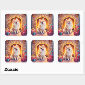 Fluffy Pomeranian Cozy Christmas Fireplace Dog Art Vierkante Sticker (Vel)