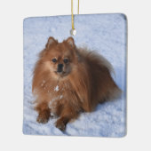Fluffy Pomeranian Puppy Dog in de sneeuw Keramisch Ornament (Links)