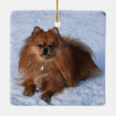 Fluffy Pomeranian Puppy Dog in de sneeuw Keramisch Ornament (Achterkant)