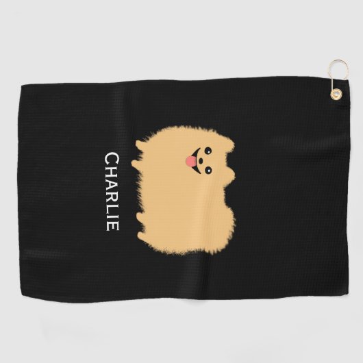 Fluffy Pomeranian Schattige Dog met aangepaste naa Golfhanddoek (Horizontaal)
