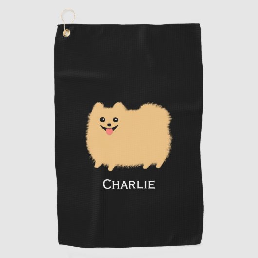 Fluffy Pomeranian Schattige Dog met aangepaste naa Golfhanddoek (Voorkant)