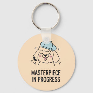 Fluffy Poodle Puppy Blauwe Meesterwerk Hond Accent Sleutelhanger