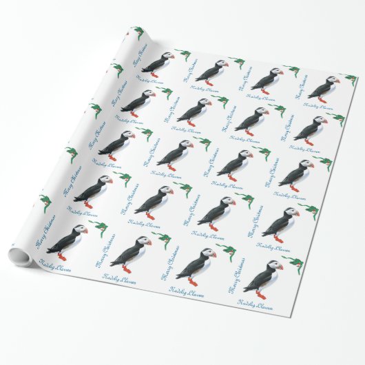 Fluffy Puffin-kerstcadeaus Cadeaupapier (Uitgerold)
