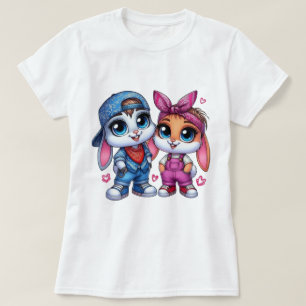 👕🐰Fluffy & Puffy Konijn Dames Basic T-shirt