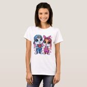 👕🐰Fluffy & Puffy Konijn Dames Basic T-shirt (Voorkant volledig)