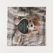 Fluffy puppy baby jongen en zwangerschapsaankondig wandkleed (Voorkant (horizontaal))